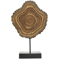 11" x 17" Brown Resin Abstract Carved Tribal Sculpture with Black Stand and Wavy Edge, by DecMode