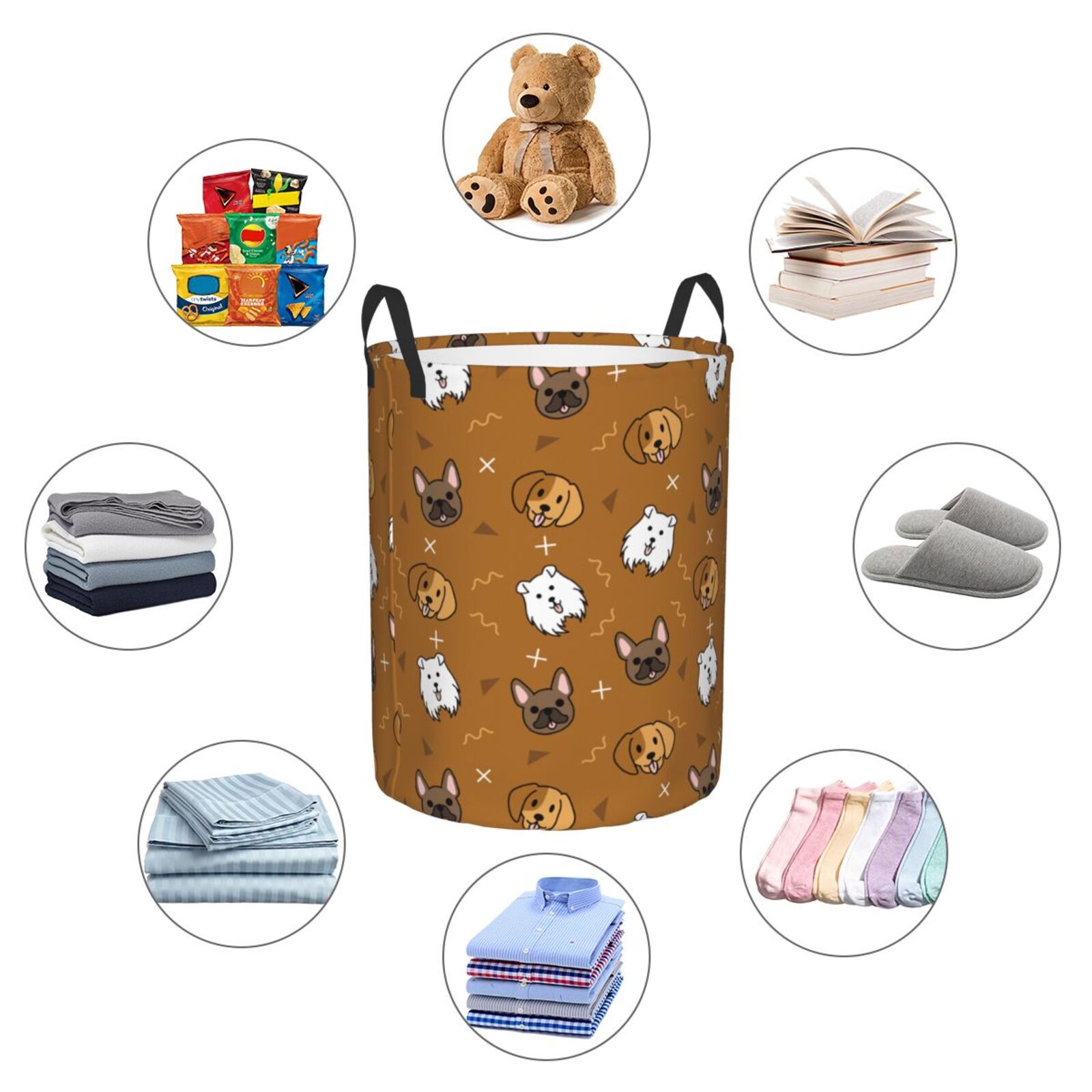 Large Laundry Basket with Handles - Cute Dog funny Puppy Kids Baby Dirty Clothes Laundry Hamper for Bedroom Aesthetic