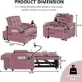 thumbnail image 3 of Pink Convertible Sofa Bed, 3-in-1 Futon with USB Ports & Cup Holder, Modern Upholstered Sleeper for Small Space, 3 of 9