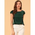 thumbnail image 3 of Unique Bargains Blouse Soyeuse à Manches Courtes pour Femmes Col Rond Plissé Décontracté Élégant Haut Chemise Vert S, 3 of 6