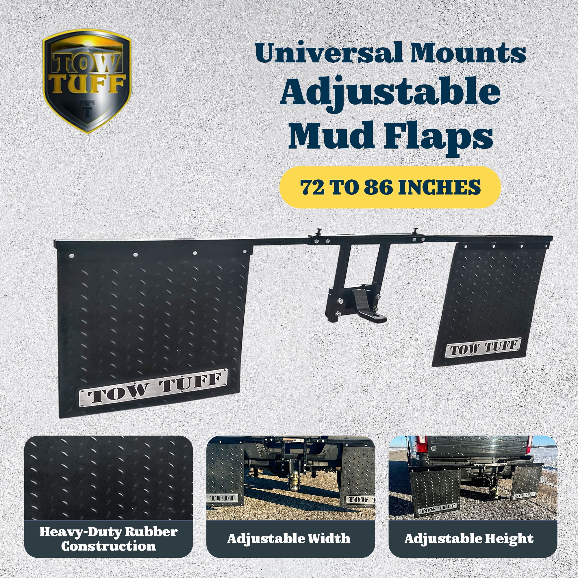 Tow Tuff Universal Mounts Mud Flaps, Works with 2.5 Inch Receiver Hitches