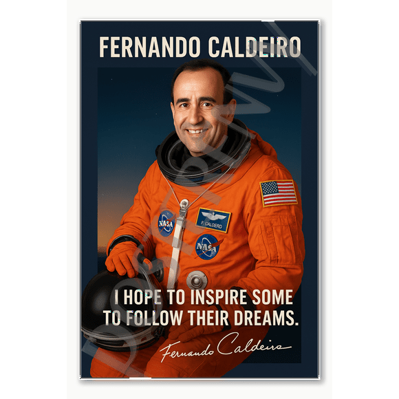 Fernando Caldeiro Famous Hispanic Latino NASA American Space Astronaut quote I hope to inspire some to follow their dreams Poster - 18 inch x 12 inch