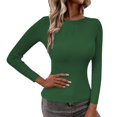 thumbnail image 2 of WNEGSTG Long Sleeve Shirts for Women Ribbed Solid Color Sweater Slim Fitted Knitted Top Pullover Green, 2 of 3