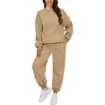thumbnail image 3 of BLOCLOALO 2 Piece Lounge Set Long Sleeve Pullover Sweatshirts Fashionable Casual Solid Color Sweatshirt and Pants Suit Pullover Crewneck Sweaters Sweatpants and Sweatshirt Set Soft Lounge Sets Khaki L, 3 of 9