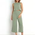 thumbnail image 7 of UPPADA Womens Linen 2 Piece Outfits Sleeveless Crop Tank Top Capri Wide Leg Pants Sets Casual Matching Lounge Set Linen Sets Army Green,XL, 7 of 7