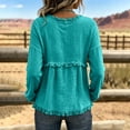 thumbnail image 4 of Trending Womens Clothes Dressy Casual Frayed Shirts V Neck Vintage Long Sleeve Gauze Blouses Raw Hem Beach Vacation Outfits XXL Green, 4 of 8