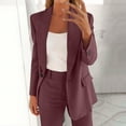 thumbnail image 2 of YUGYXL Women's 2 Piece Fashion Suits Lapel Collar Open Front Cardigan High Waist Suit Pant Outfit Fall Summer Casual Business Set Coffee XXXXXL, 2 of 5