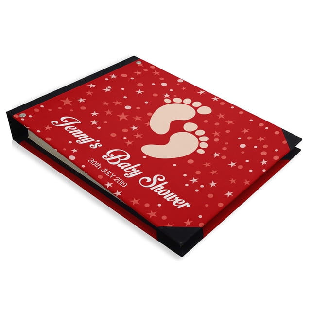 Darling Souvenir Orange Baby Footprint & Stars Printed Hardbound Cover PersonalizedGuestbookFor Baby ShowerGuestSign InBookRegistry-9 x 12 Inches