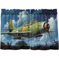 thumbnail image 2 of Cartoon Aircraft Half Window Tier Curtains 24 Inch Blackout Thermal Insulating Kitchen Linen Tier Curtains for Kitchen, Bathroom, Cafe Home Decor, 2 of 7