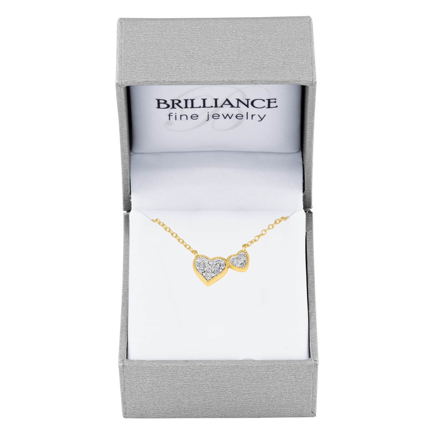 Diamond Accent Double Heart Necklace Sterling Silver 14K Yellow Gold Plated
