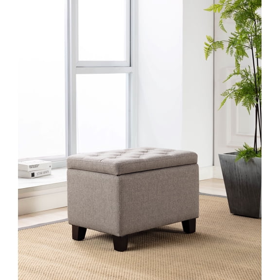 Wovenbyrd Miller Square Button Tufted Storage Ottoman with Lift Off Lid - Grey