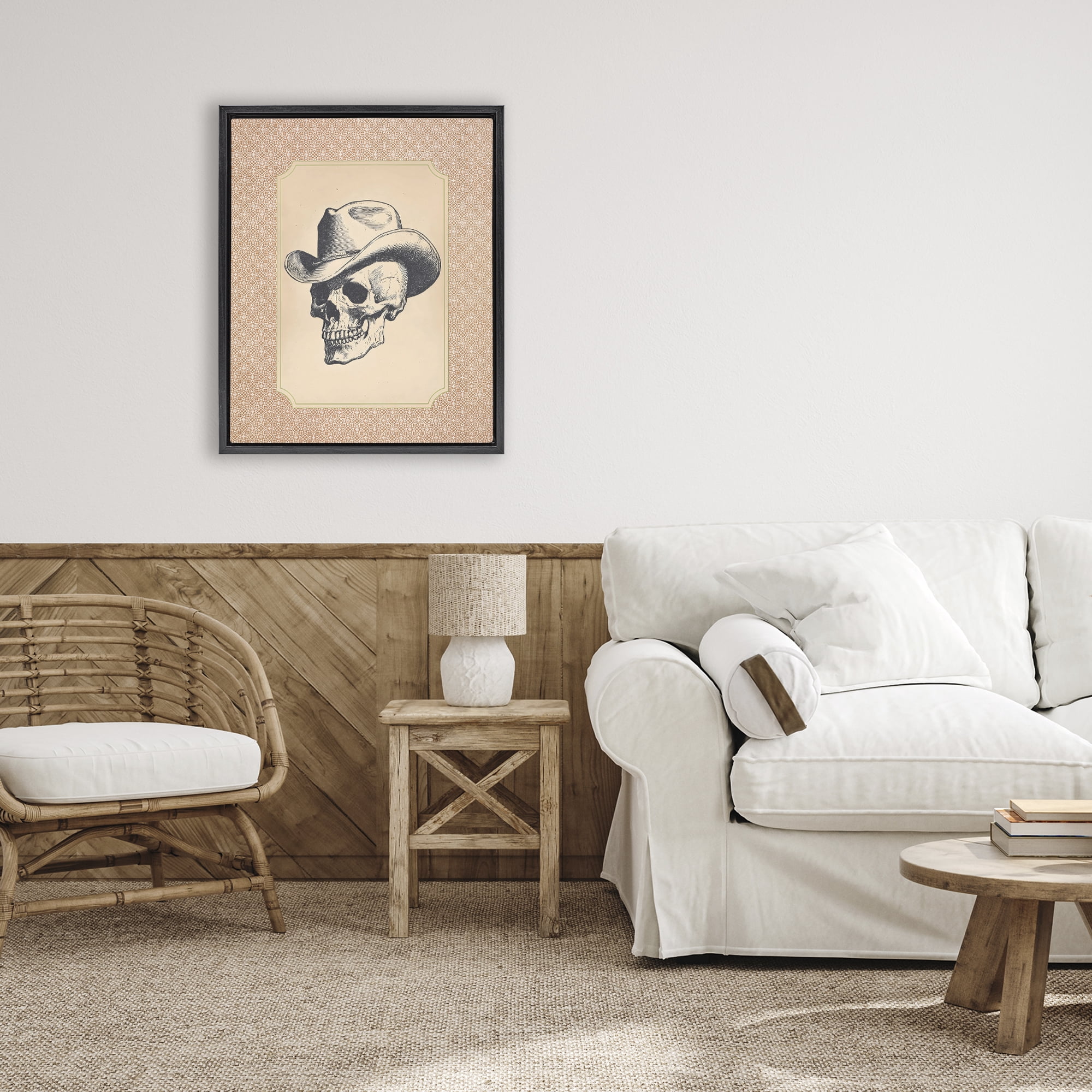 Vintage Cowboy Skull Black Framed Floater Canvas Wall Art, design by Arlington Prints