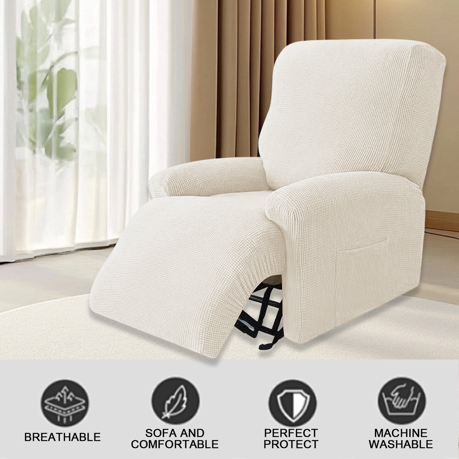 Dianli Thick Fleece Sofa Cover, Full Coverage Stretch Protector for Recliner or Couch, Pet and Kid Friendly, Non-Slip, Easy Care, All-Inclusive Design, Black/Gray/Coffee/Beige/Red Gift