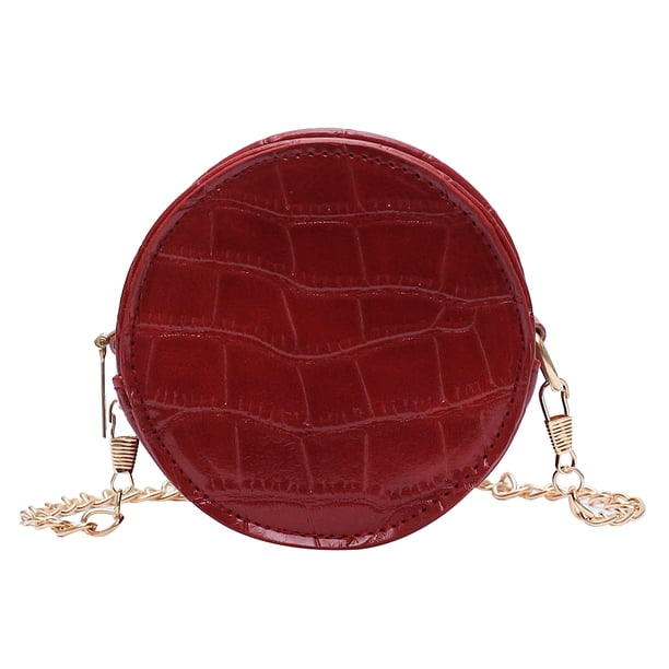 Mini bolso de hombro redondo para mujer, cadena de PU, mensajero, monedero de color sólido (rojo) Likrtyny Para estrenar