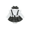 thumbnail image 1 of Nituyy Robe Barboteuse d'Automne pour Bébés Filles en Tweed Côtelé Patchwork à Manches Longues Col Rond avec Bandeau Nœud, 1 of 9