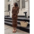 thumbnail image 3 of Vestido de punto de manga larga para mujer, traje elegante con dobladillo de volantes y solapa ajustada, Color contrastante, botonadura única, Otoño, 2024, 3 of 5