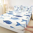 thumbnail image 4 of Castle Fairy Watercolor Striped Fish Bed Sheets 4-Piece,Dot Scale Aquatic Silhouette Full Size Sheets,Navy White,1 Fitted Sheet,1 Flat Sheet and 2 Pillowcases, 4 of 6