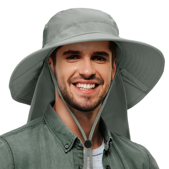 Solaris Sun Hats for Men with Neck Flap, Wide Brim Fishing Safari Hiking Hat, UPF 50 Protection, Adjustable Chin Strap, Gray
