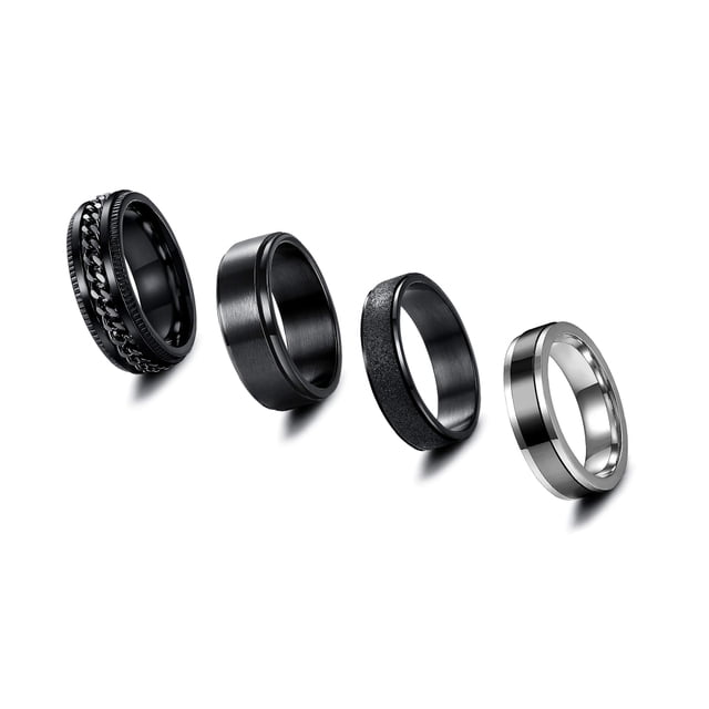 Qarigey 4 Uds. De anillos de acero inoxidable para hombres y mujeres, anillos anchos Vintage, anillo de amistad de compromiso, anillos con cadena, Ropa, zapatos y accesorios Miscelánea Numero 3