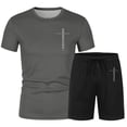 thumbnail image 4 of Gyexs Men's 2 Piece Outfit Christianity Letter Graphic Short Sleeve T Shirts and Track Shorts Sets Casual Summer Clothes Grey, Size S, 4 of 4