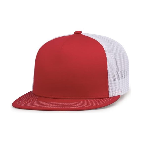 Pacific Headwear 4D7.125.OS D-Series 5-Panel Trucker Snapback Cap, Red & White - One Size