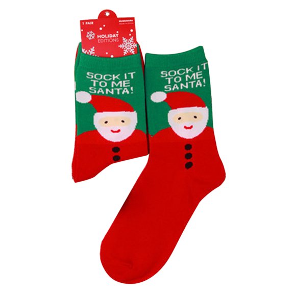1‑PairRunning SocksPinkHoliday‑printed Cotton Mid‑calf SocksWomen‘s Grip Socks