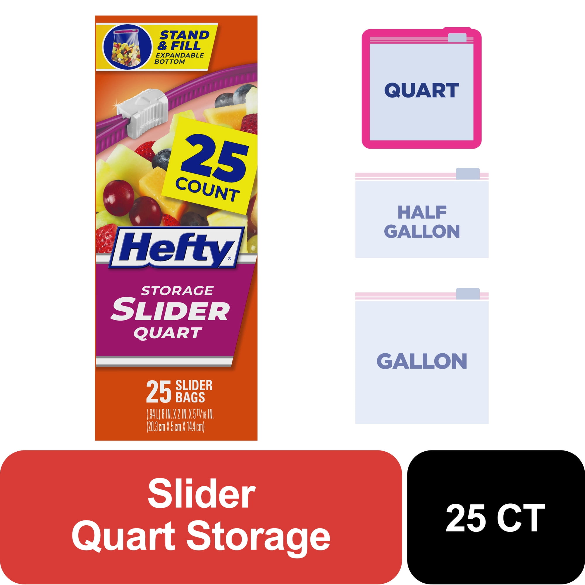 (4 pack) Hefty Slider Quart Storage Bags, 25 Count