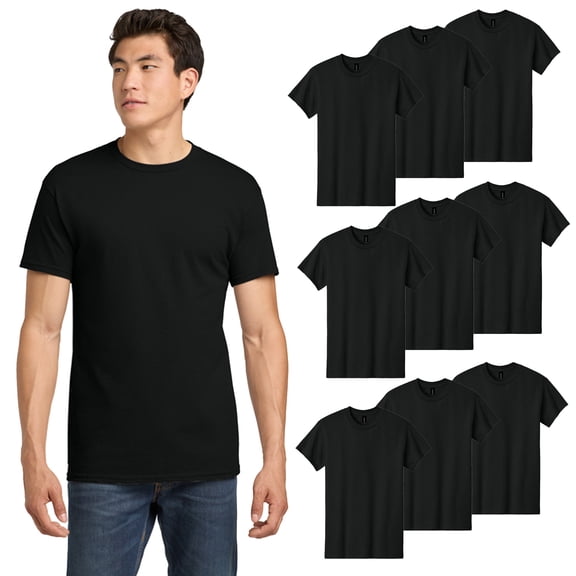 Gildan Heavy Cotton Men's Short Sleeve T-Shirt, Classic Fit 9 Pack Black Crewneck Tee Bulk, L