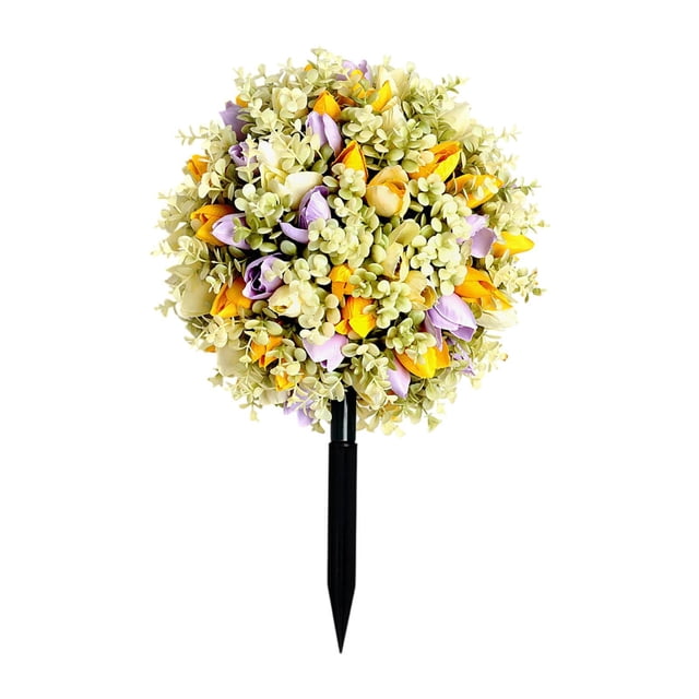 Estaca de jardín de flores artificiales decorativas multiusos flor realista Amarillo púrpura