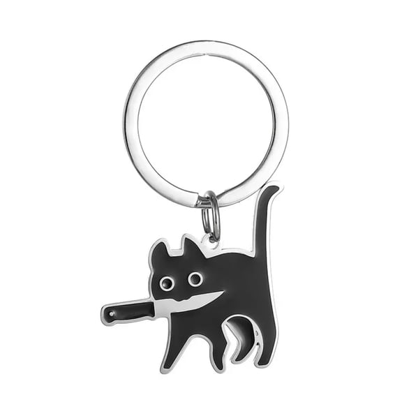 Cute Black Cat Keychains Stainless Steel Naughty Cat Ornament Key Holder