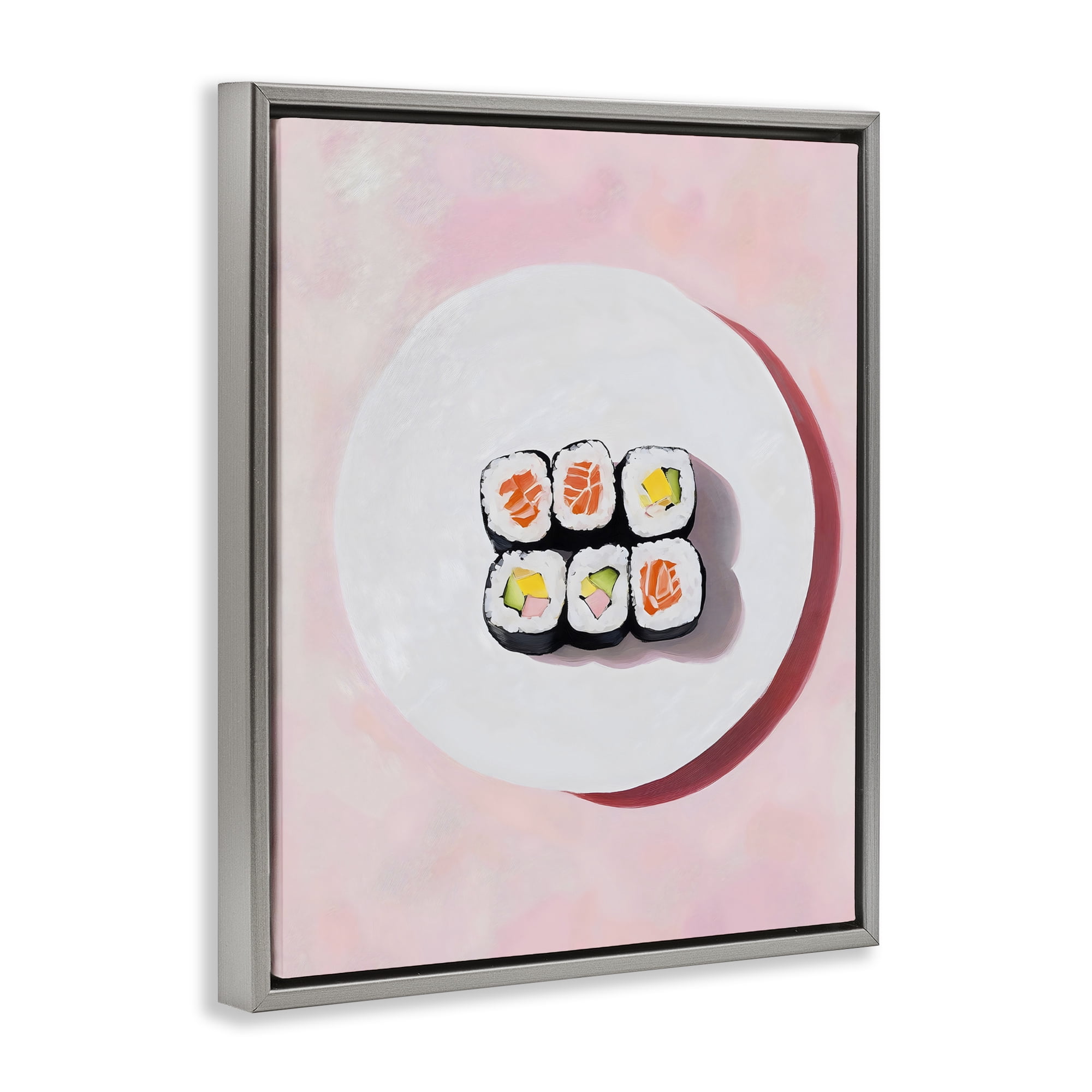 Stupell Industries Sushi Rolls on Plate Gray Framed Floater Canvas Wall Art, design by The Prints Vibe