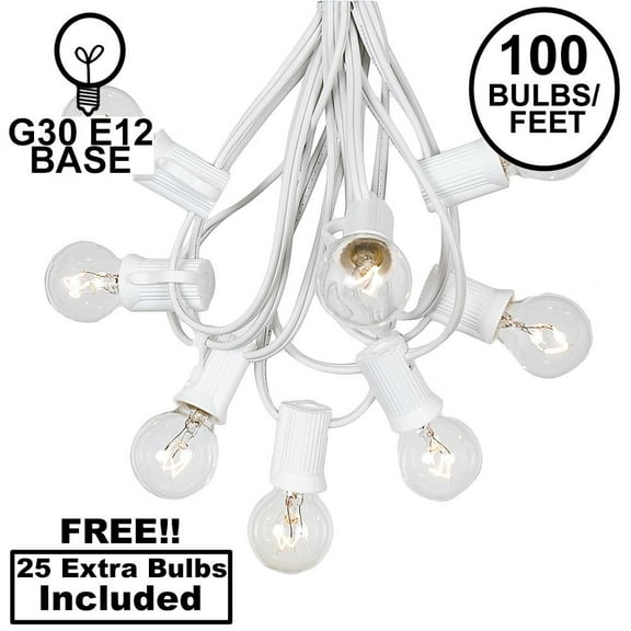 Novelty Lights 100 Feet Clear G30 Globe Outdoor Patio String Lights, White Wire