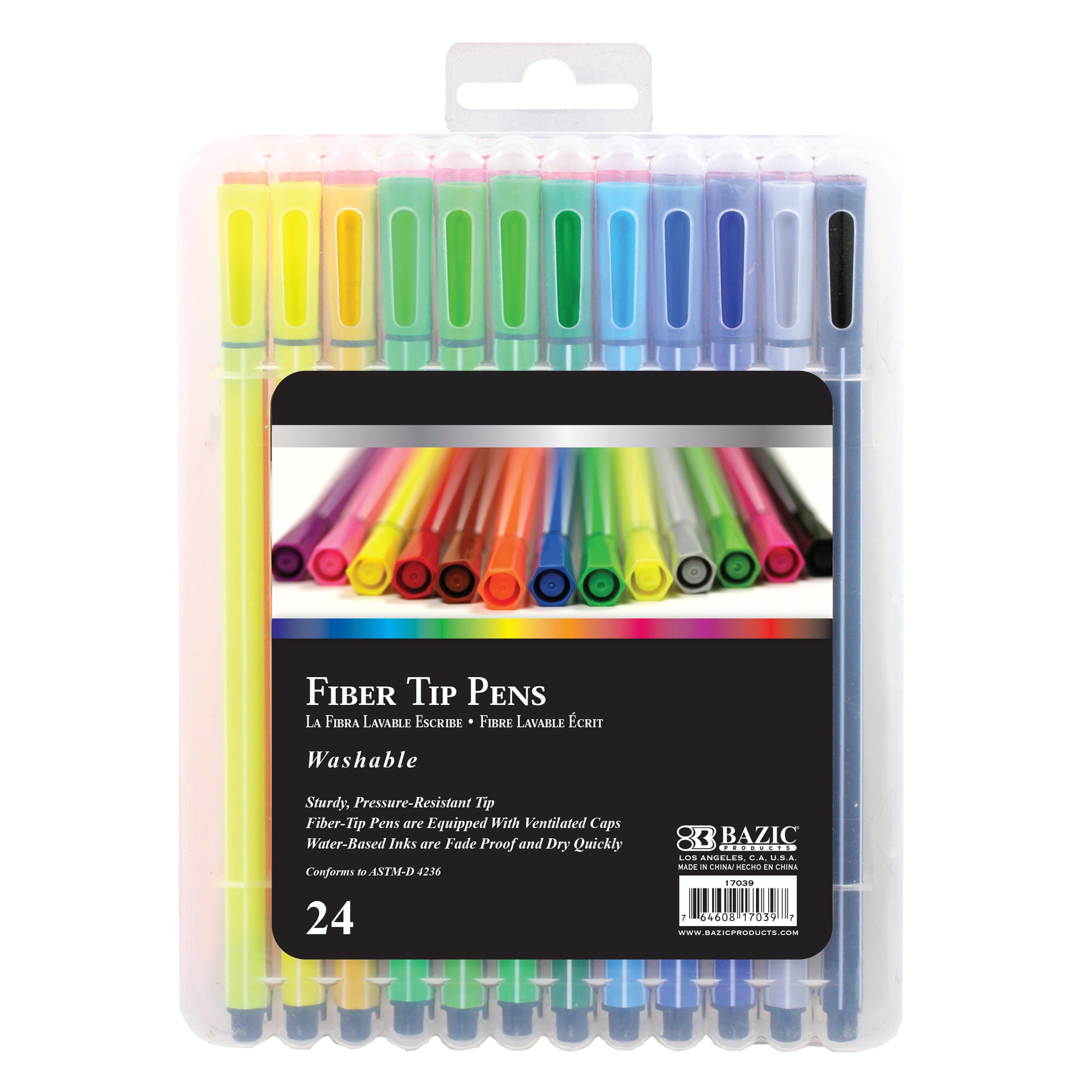 BAZIC Washable Fiber Tip Pen, 24 Color Fineliner Pens, (24/Pack), 1 ...