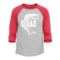 Shop4Ever Men's Reel Cool Dad Fishing Gift for Father Raglan Baseball Shirt XX-Large Heather Grey/Red