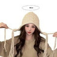 thumbnail image 6 of Women Winter Hat Long Tassel Thickened Knitted Elastic Anti-slip Soft Ear Protection Solid Color Breathable Windproof Decorative Cap Beanie, 6 of 7