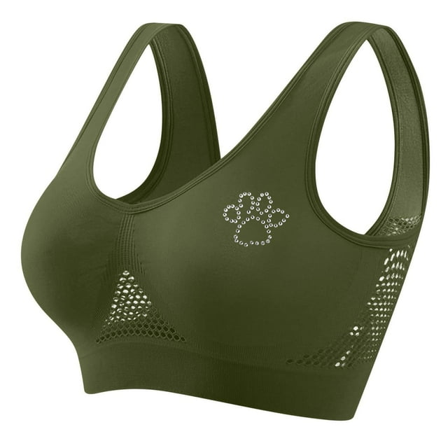 Women's Rhinestone Sports Bra - Hollow Back Design w/ Wide Strap Support | Anti-Sagging Wireless Bra for Workouts & Mature Figures