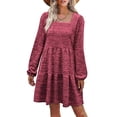 thumbnail image 1 of Vestido rojo con escote cuadrado y mangas largas abullonadas para fiestas de verano y la oficina, talla M, 1 of 6