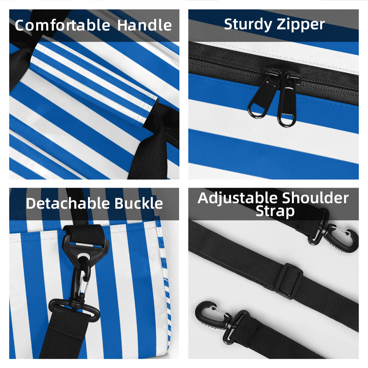 Herdesigns Blue Striped Sports Duffle Bag for Women & Men, Gym Bag Dance Bag Overnight Bag Carry On Weekender Travel Bag