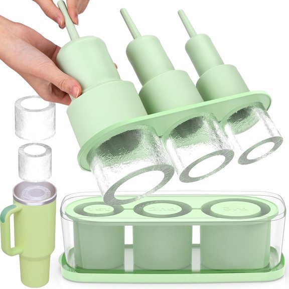 YX Ice Cube Tray for Tumbler Cup 30Oz-40Oz, Easy Fill and Release Ice Maker BPA-Free(Green 3 Pcs)