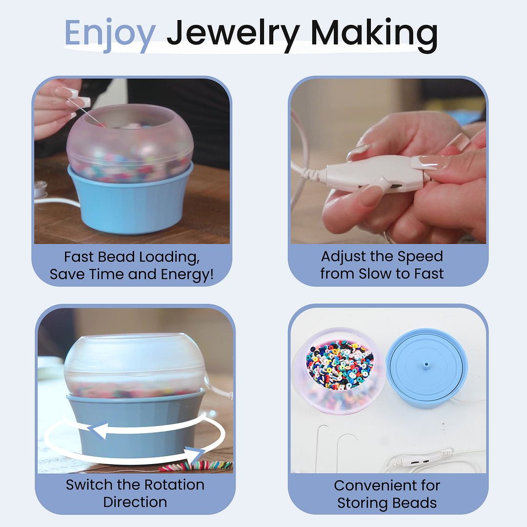 Clay Bead Spinner for Jewelry Making Necklace Bracelet Maker Machine - Electric Bead Spinner Kit with 2 Big Eye Needles & Accessories Friendship Cute Unique Waist Beads Christmas Gifts - Blue