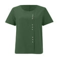 thumbnail image 6 of Women's Short Sleeve T-Shirt, Linen Blend Round Neck Blouse, Button Down Hem Casual Top, Solid Color Pullover for Everyday Wear, 6 of 6