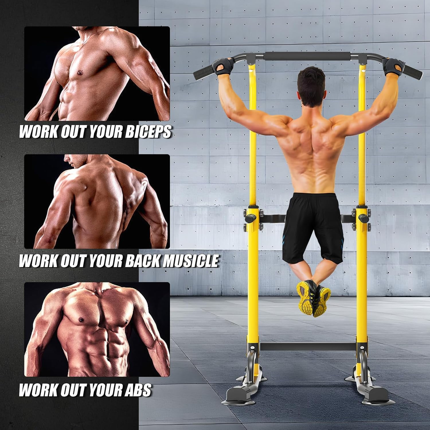 CHTER Power Tower Pull Up Bar Station, Free Standing Pull Up Rack Dip Station for Home Gym, Height Adjustable Home Strength Training Fitness Workout Equipment
