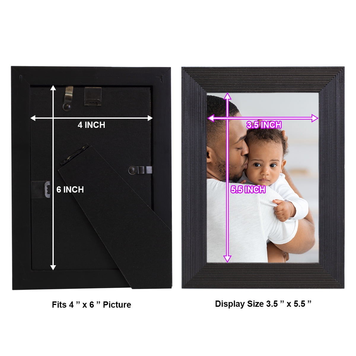 Grooved 4 in. x 6 in. Black Picture Frame Set (Set of 4)