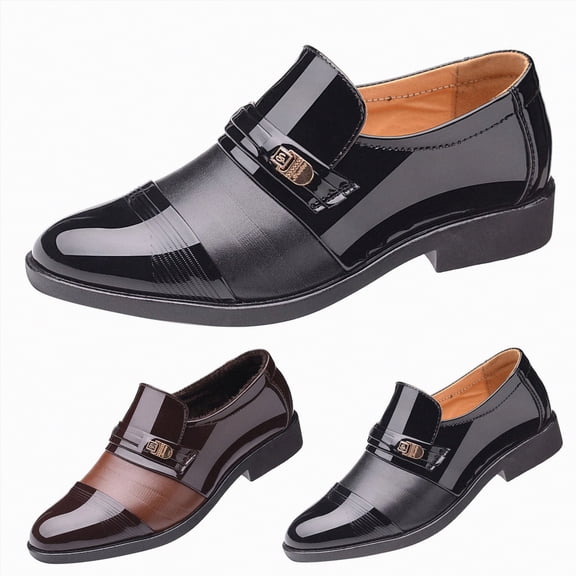 Rotm Mens Leather Dress Shoes Men's Slip on Dress Loafers Formal Shoes Black,12