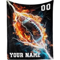 Football Throw Blanket, 50" x 40" Flannel Cool Rugby Themed Stuffed Sport Brown Blankets, Soft Nap Throw Blankets for Home Boys Girls Women Men American Football Lovers Gifts