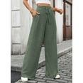 thumbnail image 2 of FUNUONY Wide Leg Pants for Women High Waisted Palazzo Pants Work Casual Flowy Loose Trousers with Pockets Women's Solid Color Ribbed Brushed Elastic Waist Casual Pants Green L, 2 of 9