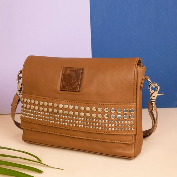 Abelardo Elle Bag - Tan Studded Sling Leather Bag