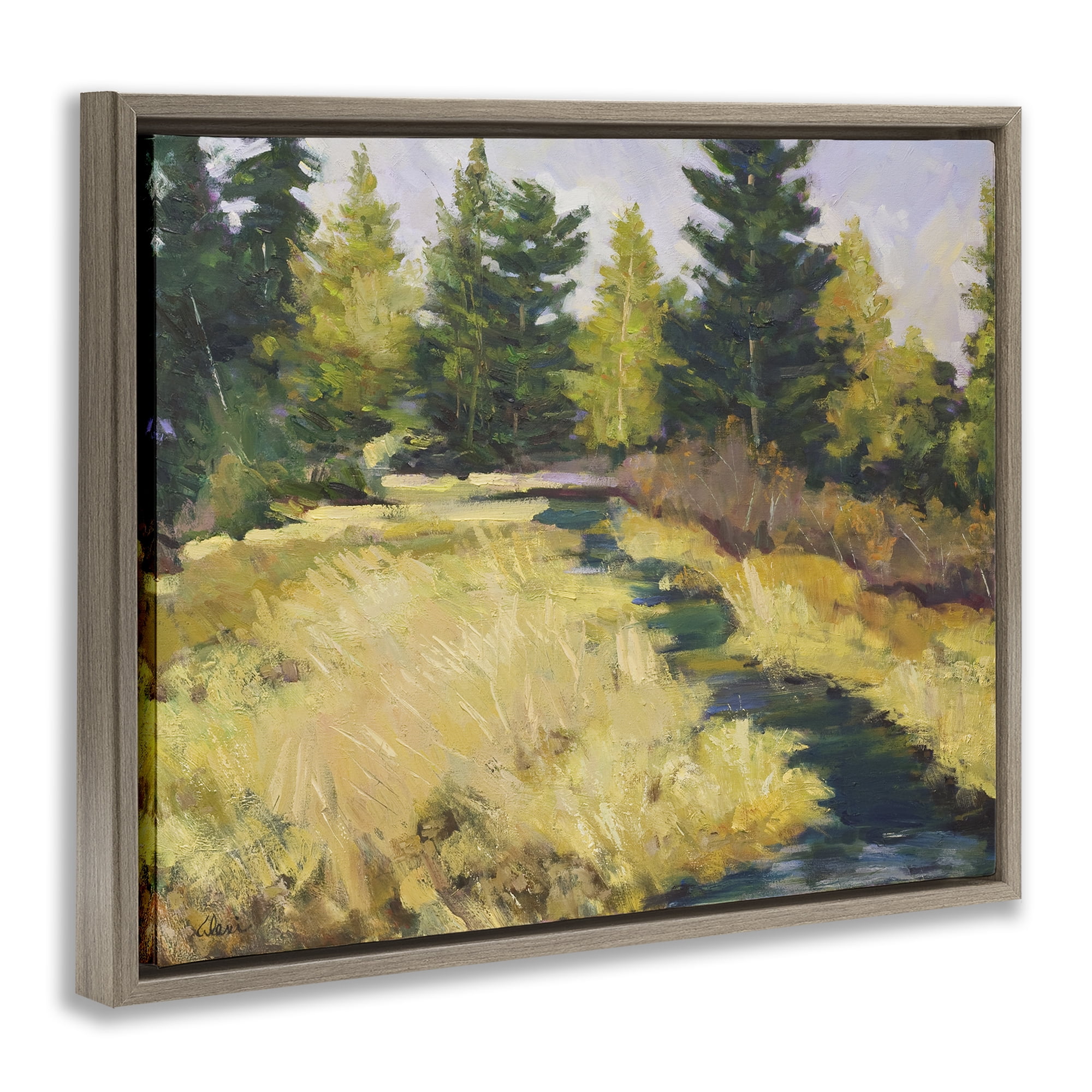 Stupell Industries Mammoth Creek Landscape Landscape & Nature Painting Brown Floater Framed Canvas Art Print Wall Art, 31 x 25