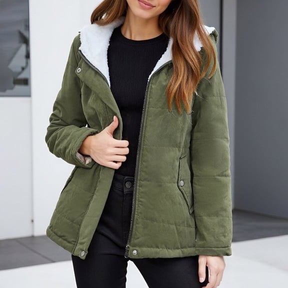 ZHOGXU Women's Hooded Coat With Pocket Long Sleeve Solid Color Zipper Plush Comfortable Stylish Jacket For Casual Daily Wear Green M