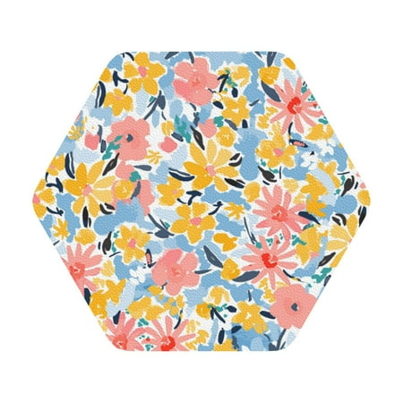 

Matuu Watercolor Wildflowers for Cup Coasters Set of 6 Leather Coasters Desk Coasters for Office Measures 4” x 4” Hexagon